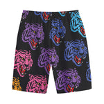 Colorful Tiger Head Pattern Print Cotton Shorts
