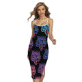 Colorful Tiger Head Pattern Print Cross Back Cami Dress