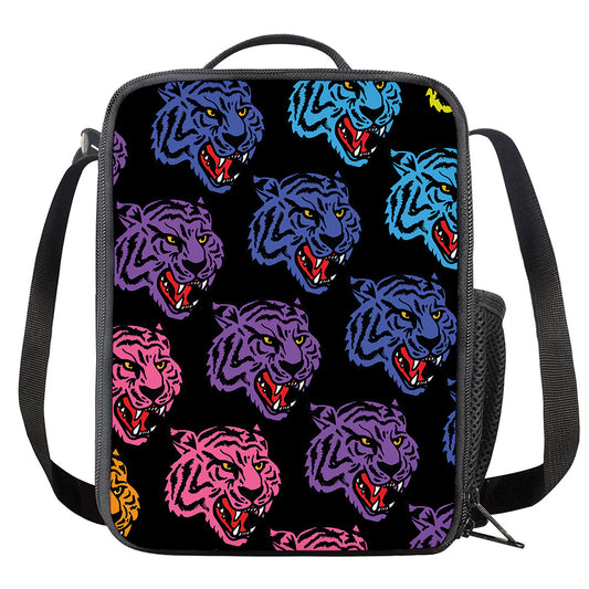 Colorful Tiger Head Pattern Print Crossbody Lunch Bag