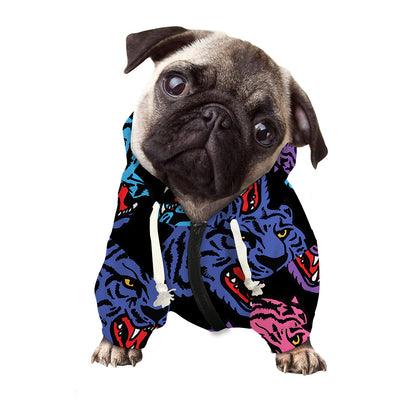 Colorful Tiger Head Pattern Print Dog Zip Up Hoodie