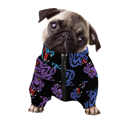 Colorful Tiger Head Pattern Print Dog Zip Up Jacket