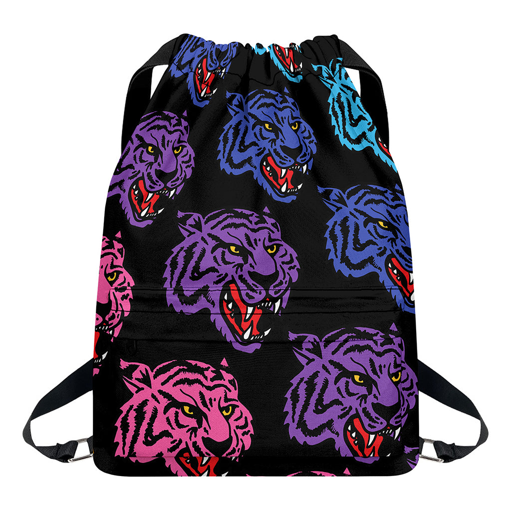 Colorful Tiger Head Pattern Print Drawstring Backpack