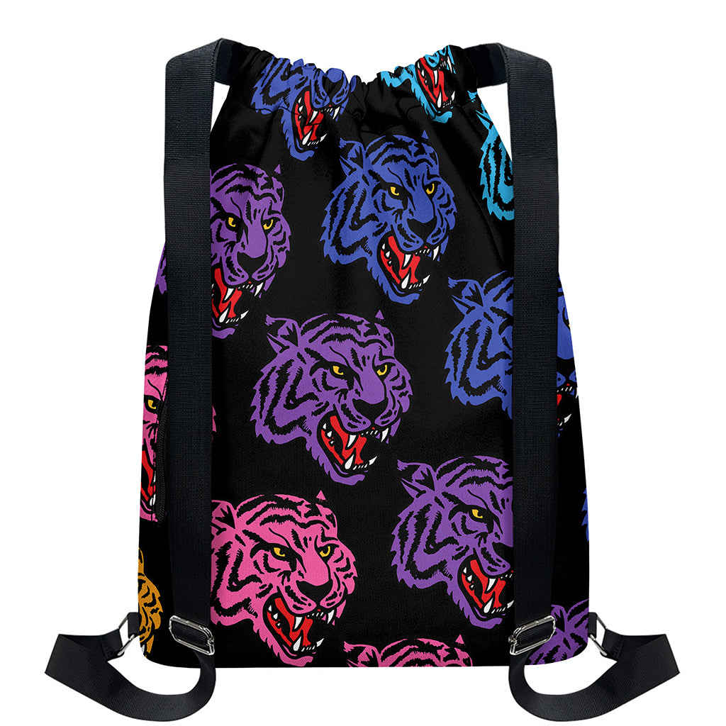Colorful Tiger Head Pattern Print Drawstring Backpack