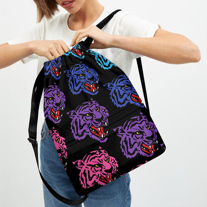 Colorful Tiger Head Pattern Print Drawstring Backpack