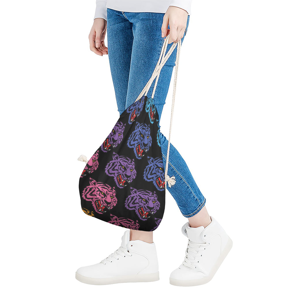 Colorful Tiger Head Pattern Print Drawstring Bag