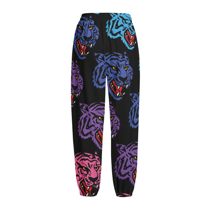 Colorful Tiger Head Pattern Print Fleece Lined Knit Pants