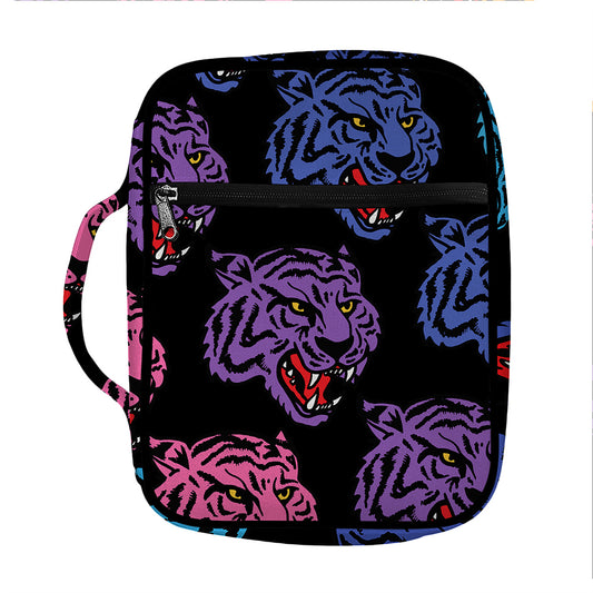 Colorful Tiger Head Pattern Print Front Pocket Bible Bag