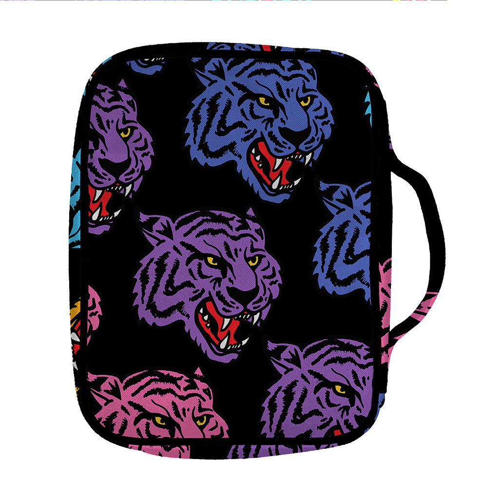 Colorful Tiger Head Pattern Print Front Pocket Bible Bag