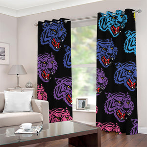 Colorful Tiger Head Pattern Print Grommet Curtains