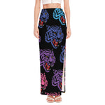 Colorful Tiger Head Pattern Print High Slit Maxi Skirt