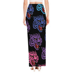 Colorful Tiger Head Pattern Print High Slit Maxi Skirt