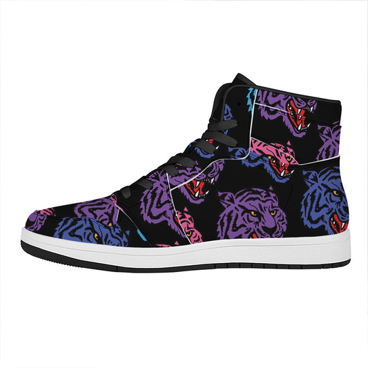 Colorful Tiger Head Pattern Print High Top Leather Sneakers