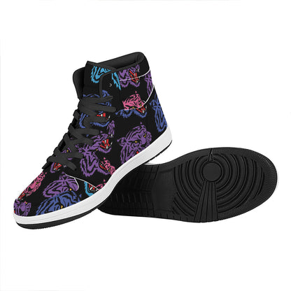 Colorful Tiger Head Pattern Print High Top Leather Sneakers