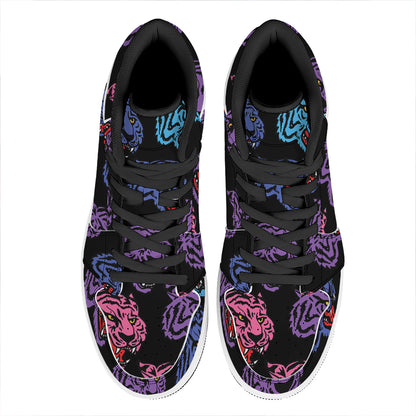 Colorful Tiger Head Pattern Print High Top Leather Sneakers