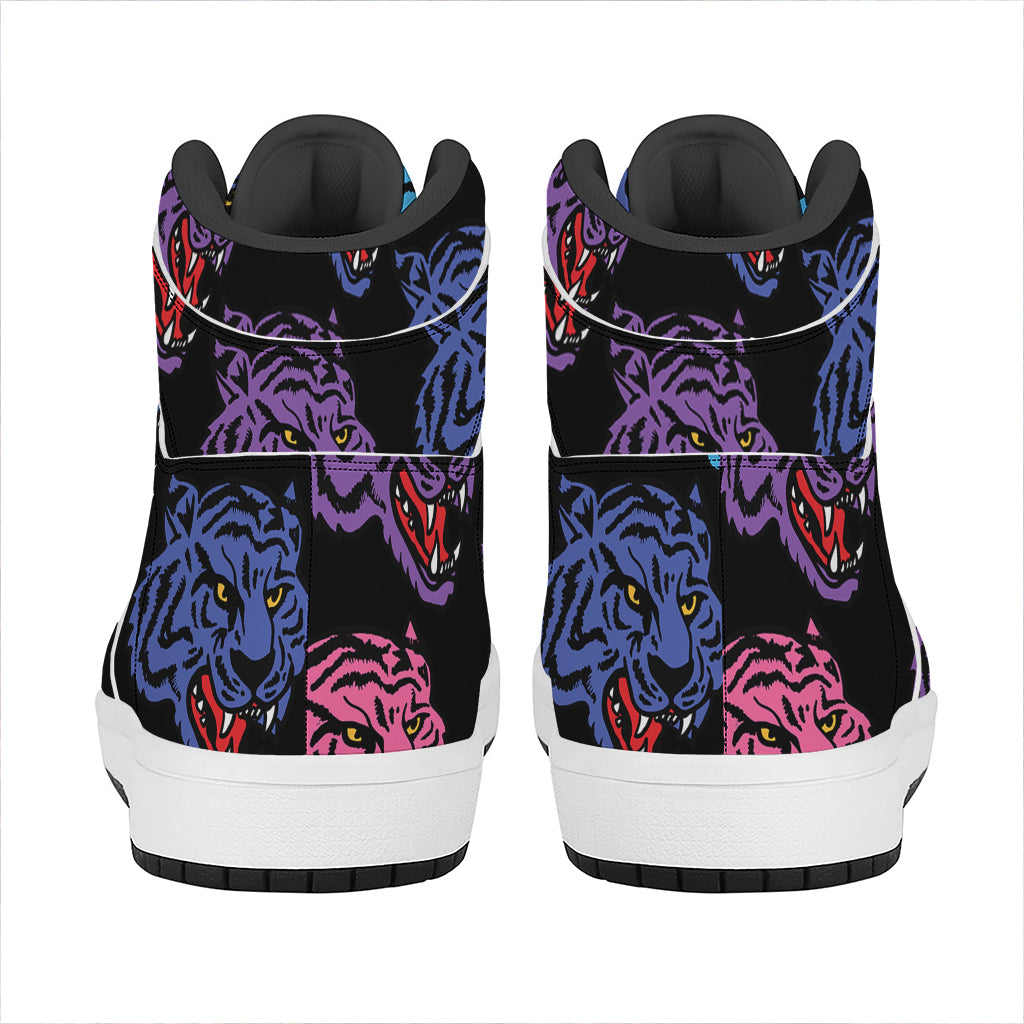 Colorful Tiger Head Pattern Print High Top Leather Sneakers