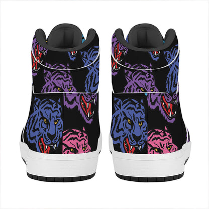 Colorful Tiger Head Pattern Print High Top Leather Sneakers
