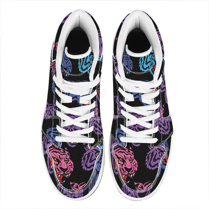 Colorful Tiger Head Pattern Print High Top Leather Sneakers
