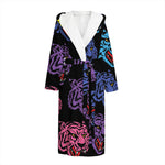 Colorful Tiger Head Pattern Print Hooded Bathrobe