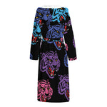 Colorful Tiger Head Pattern Print Hooded Bathrobe