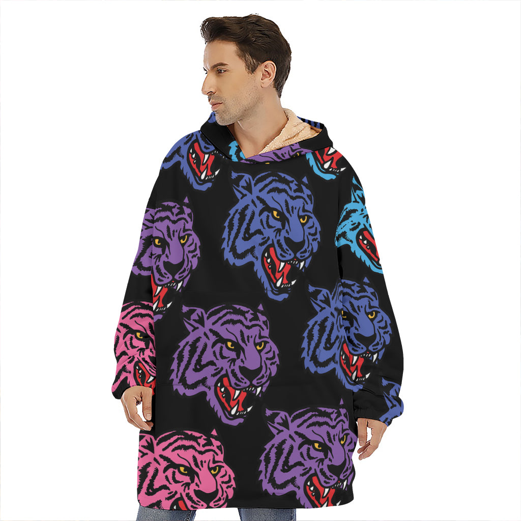 Colorful Tiger Head Pattern Print Hoodie Blanket