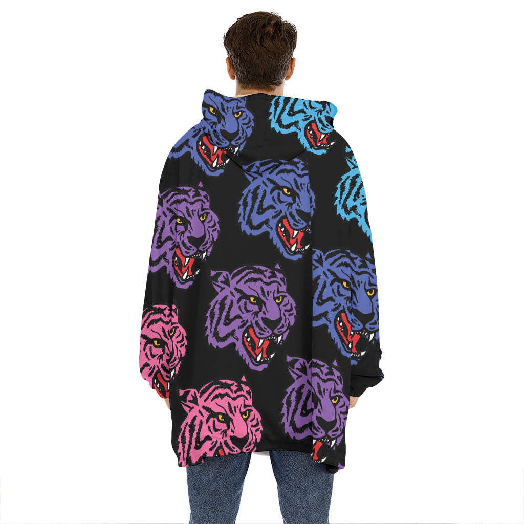 Colorful Tiger Head Pattern Print Hoodie Blanket