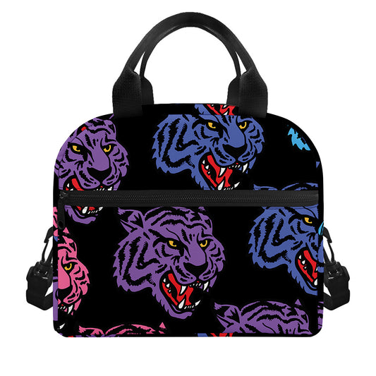 Colorful Tiger Head Pattern Print Insulated Lunch Bag