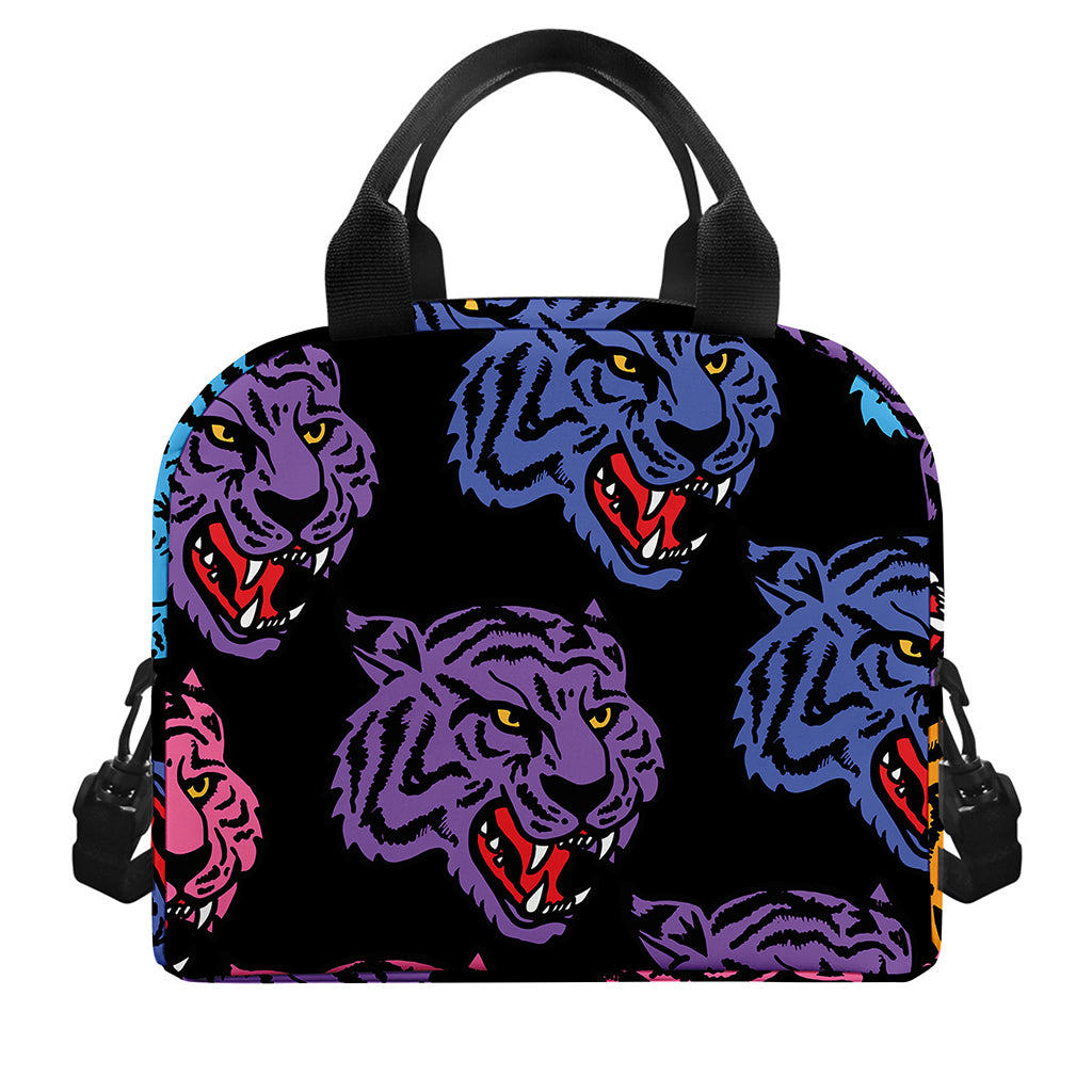 Colorful Tiger Head Pattern Print Insulated Lunch Bag