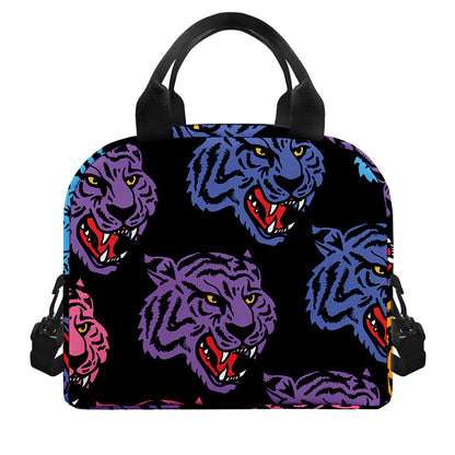 Colorful Tiger Head Pattern Print Insulated Lunch Bag