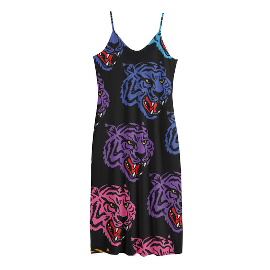 Colorful Tiger Head Pattern Print Jersey Midi Cami Dress