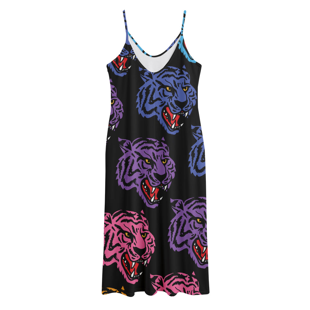 Colorful Tiger Head Pattern Print Jersey Midi Cami Dress
