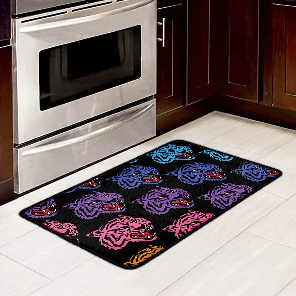 Colorful Tiger Head Pattern Print Kitchen Mat