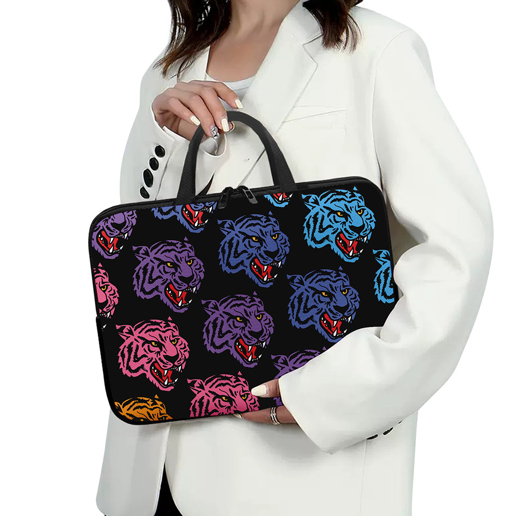 Colorful Tiger Head Pattern Print Laptop Sleeve With Handle