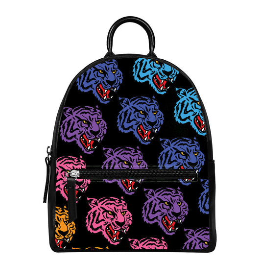 Colorful Tiger Head Pattern Print Leather Backpack