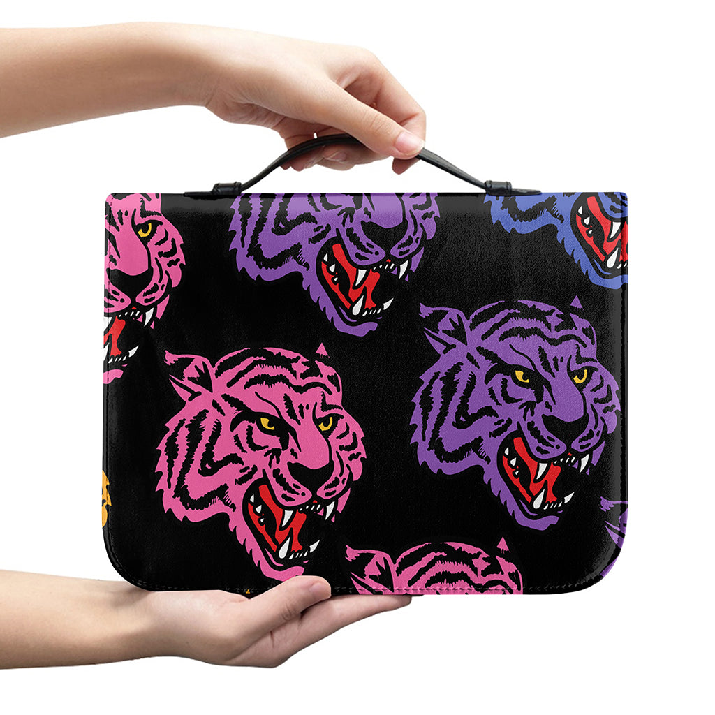 Colorful Tiger Head Pattern Print Leather Bible Cover
