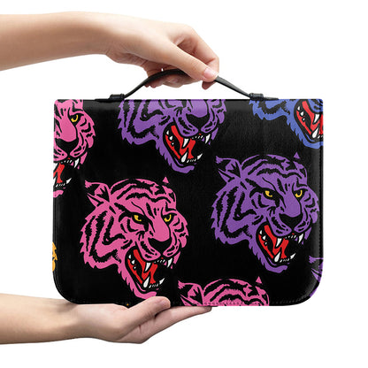 Colorful Tiger Head Pattern Print Leather Bible Cover