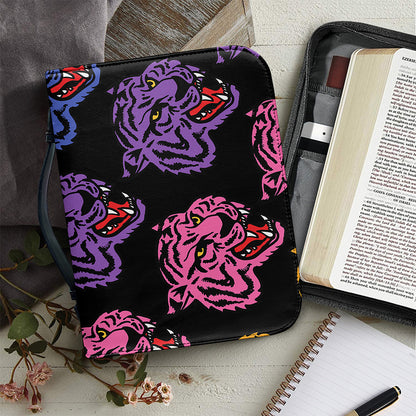 Colorful Tiger Head Pattern Print Leather Bible Cover