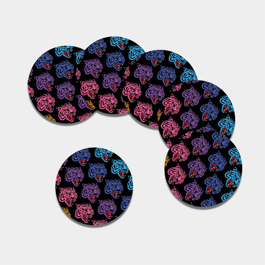 Colorful Tiger Head Pattern Print Leather Coaster Set