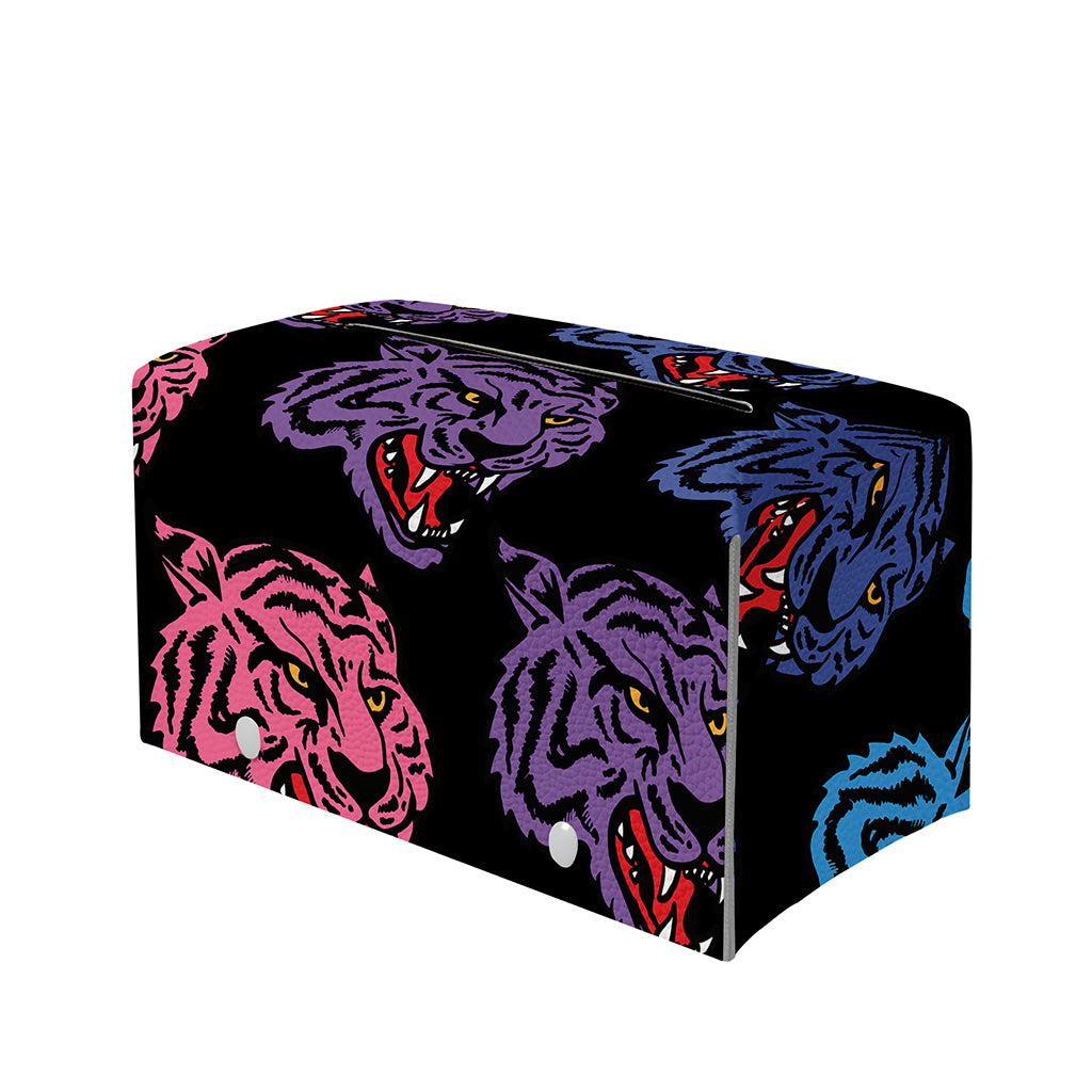 Colorful Tiger Head Pattern Print Leather Tissue Box Cover