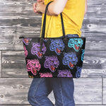Colorful Tiger Head Pattern Print Leather Tote Bag