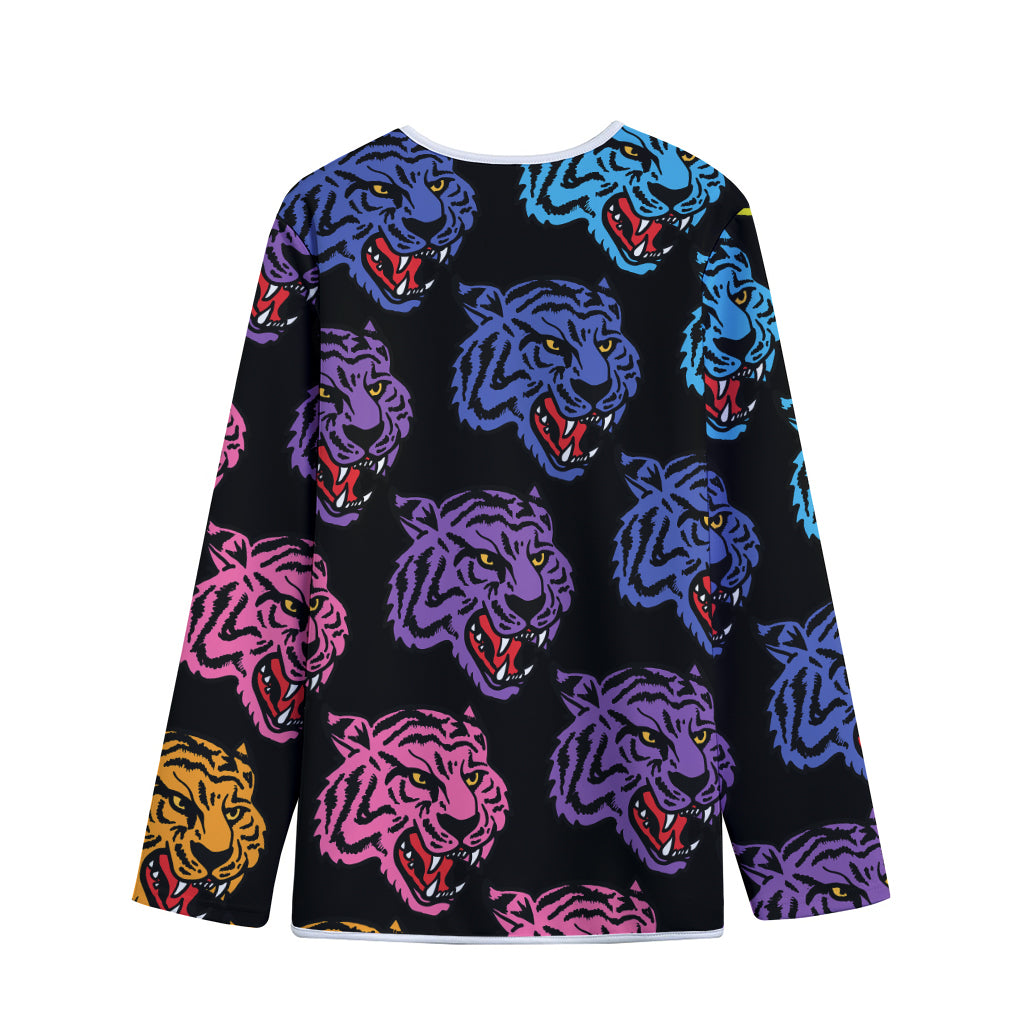Colorful Tiger Head Pattern Print Long Sleeve Short Coat