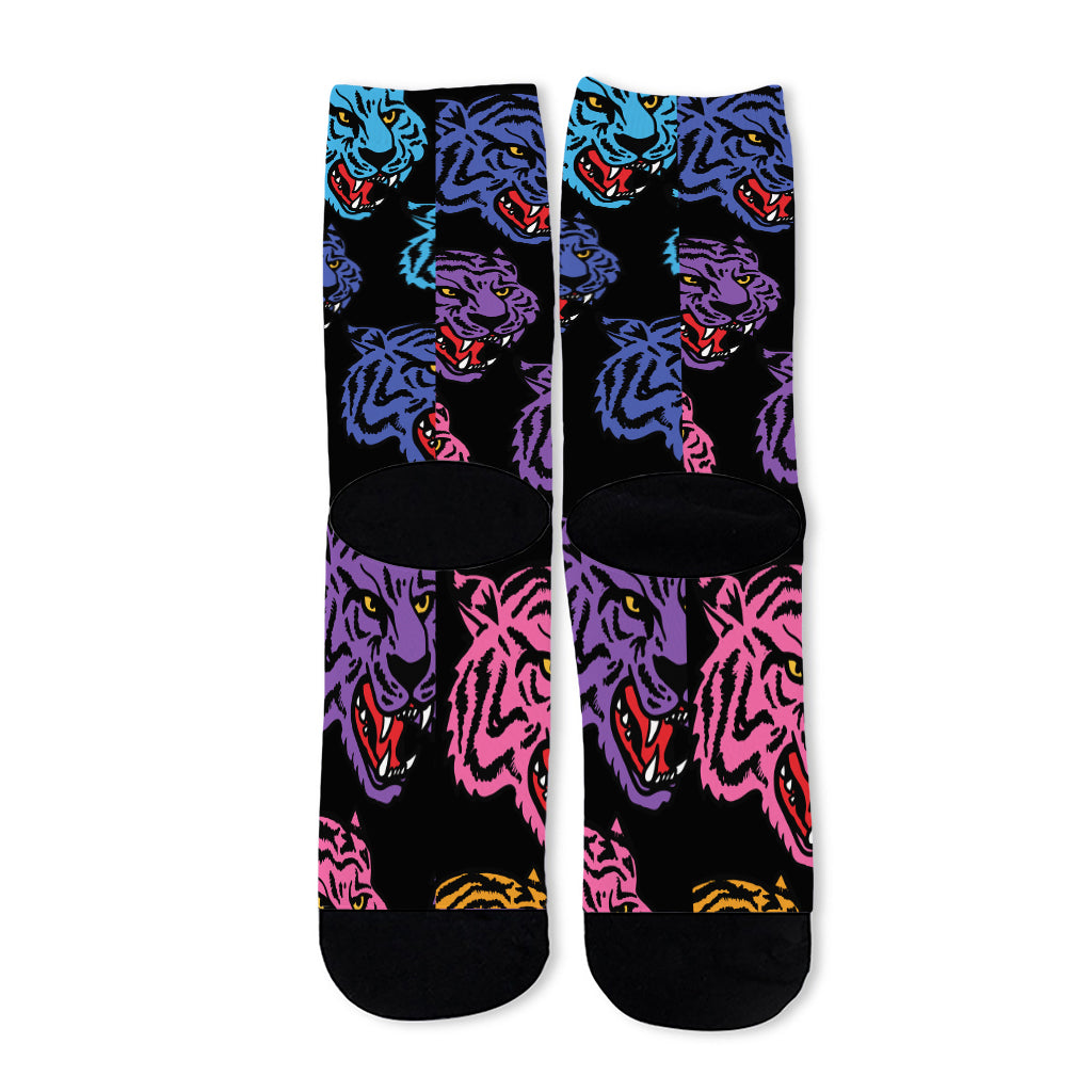 Colorful Tiger Head Pattern Print Long Socks