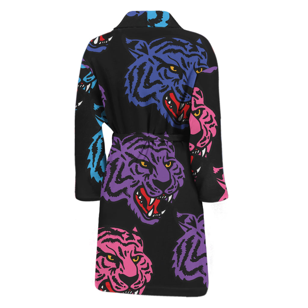 Colorful Tiger Head Pattern Print Men's Bathrobe