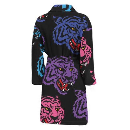 Colorful Tiger Head Pattern Print Men's Bathrobe