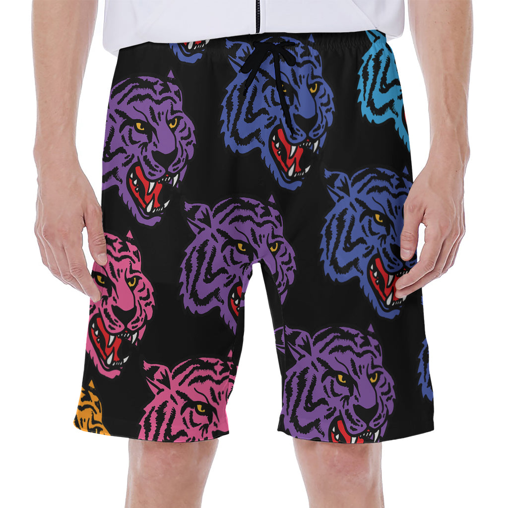 Colorful Tiger Head Pattern Print Men's Beach Shorts
