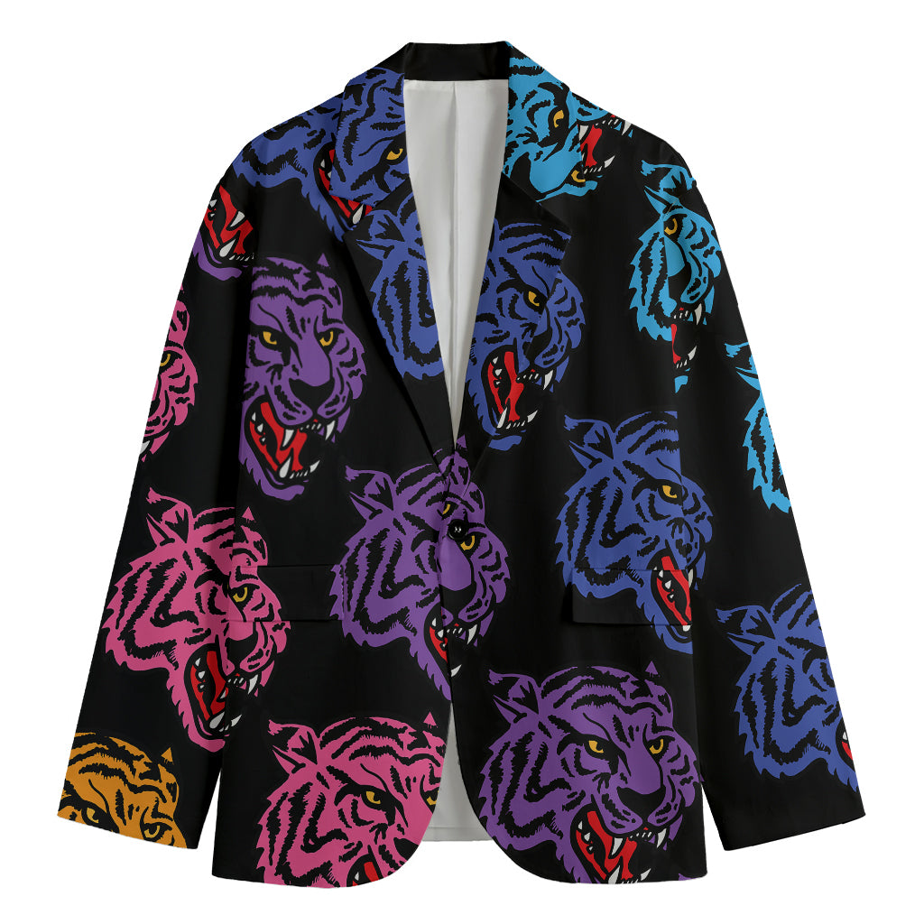 Colorful Tiger Head Pattern Print Men's Blazer