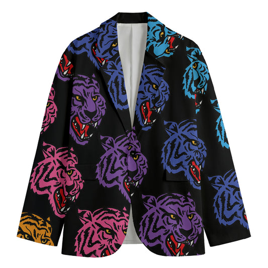 Colorful Tiger Head Pattern Print Men's Blazer
