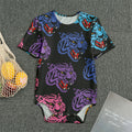 Colorful Tiger Head Pattern Print Men's Bodysuit
