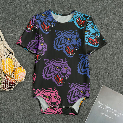 Colorful Tiger Head Pattern Print Men's Bodysuit