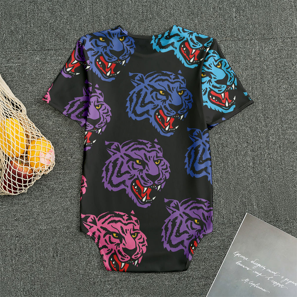 Colorful Tiger Head Pattern Print Men's Bodysuit