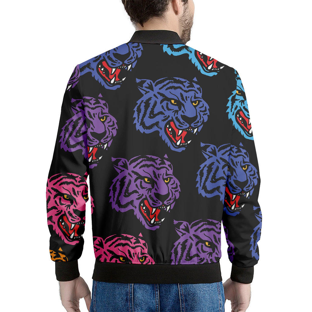 Colorful Tiger Head Pattern Print Men's Bomber Jacket